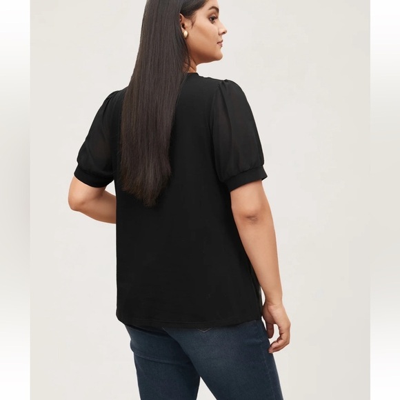 BloomChic Plus Size 3XL Solid Chiffon Patchwork Puff Sleeve T-shirt us22-24 - Picture 2 of 7